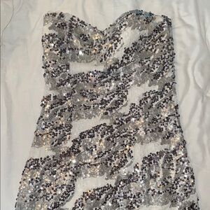 Trixxi Silver Sequin Strapless Bodycon Dress